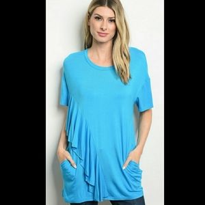 Watermelon ruffled front top turquoise Medium